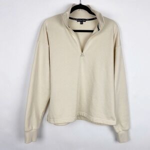 CENTRAL PARK Cream Beige Half Zip Sweatshirt Pullover Fleece Women's Size M Cozy